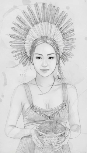 la catrina,indian headdress,headdress,krishna,pocahontas,janmastami,nataraja,pachamama,lotus art drawing,indian bride,maya civilization,moana,theyyam,rebana,lakshmi,javanese,indian woman,mudra,shakyamuni,polynesian girl,Design Sketch,Design Sketch,Character Sketch