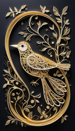 an ornamental bird,ornamental bird,decoration bird,gold filigree,constellation swan,filigree,gold foil art,art nouveau design,birds gold,weathervane design,bird illustration,flower and bird illustration,gold finch,laurel wreath,feathers bird,gold leaf,art deco ornament,ornamental duck,old world oriole,gold foil tree of life,Illustration,Black and White,Black and White 05