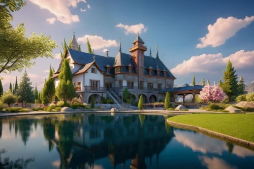 fairy tale castle,fairytale castle,chateau,country estate,beautiful home,country house,bendemeer estates,mansion,water castle,house with lake,luxury property,pool house,fairy tale,a fairy tale,luxury home,3d fantasy,home landscape,villa,fairytale,house by the water