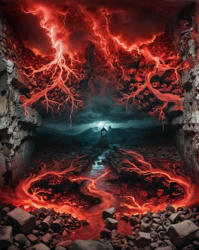 door to hell,lake of fire,lava cave,eruption,purgatory,volcanic,lava,volcano,heaven and hell,volcanic lake,chasm,lava river,inferno,photomanipulation,dante's inferno,magma,calbuco volcano,mirror of souls,underground lake,volcanism,Photography,Artistic Photography,Artistic Photography 07