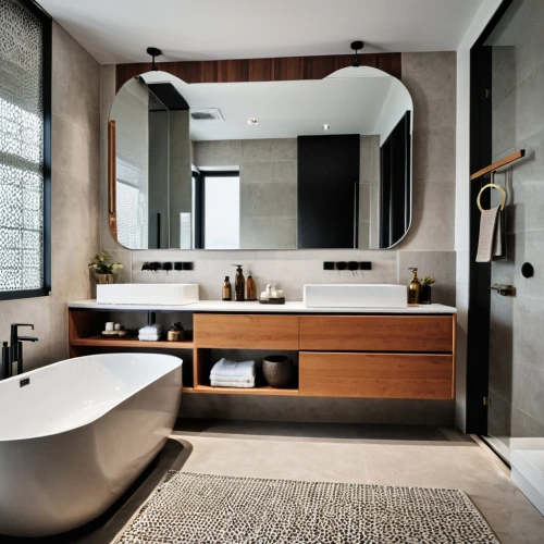 modern minimalist bathroom,luxury bathroom,bathtub,bathroom,interior modern design,contemporary decor,modern decor,tub,shower bar,tile kitchen,bathtub accessory,ceramic tile,bathroom sink,washbasin,modern style,geometric style,interior design,bathroom cabinet,tiled wall,tile flooring,Photography,General,Realistic