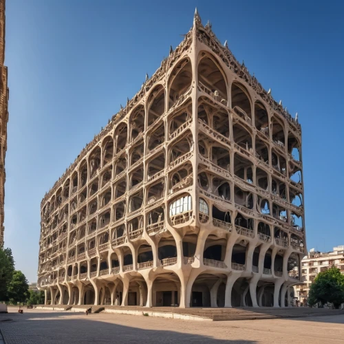 building honeycomb,multistoreyed,seville,french building,valencia,islamic architectural,hotel w barcelona,barcelona,gaudí,honeycomb structure,casa fuster hotel,multi-story structure,multi storey car park,sevilla tower,iranian architecture,nonbuilding structure,kirrarchitecture,qasr al watan,caravansary,yerevan,Photography,General,Realistic