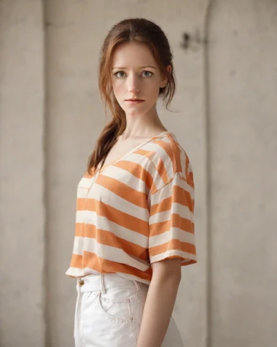 girl in t-shirt,orange,orange color,cotton top,horizontal stripes,orange half,polo shirt,in a shirt,bright orange,female model,striped background,pippi longstocking,young model,teen,child model,gap kids,liberty cotton,striped,model doll,portrait of a girl