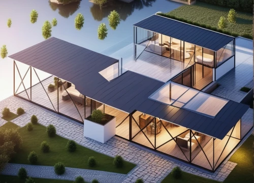 cubic house,modern house,3d rendering,smart home,modern architecture,cube house,frame house,eco-construction,cube stilt houses,mid century house,folding roof,isometric,smart house,render,contemporary,danish house,3d render,modern style,inverted cottage,solar modules,Photography,General,Realistic