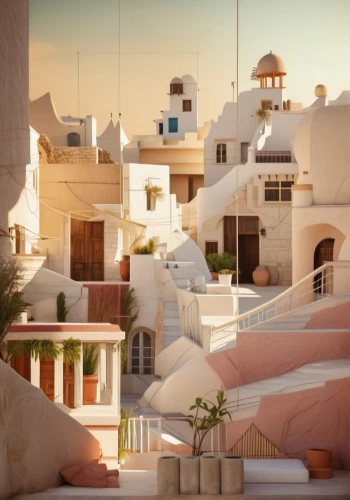 santorini,oia,riad,jewelry（architecture）,mykonos,cube stilt houses,ancient city,pink city,roof landscape,hanging houses,sinai,beautiful buildings,blocks of houses,cubic house,kirrarchitecture,oman,render,ancient buildings,sahara,3d rendered,Photography,General,Realistic