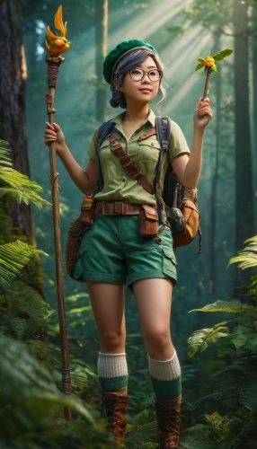 park ranger,tiana,wood elf,girl scouts of the usa,scandia gnome,ranger,adventurer,scout,forest workers,pocahontas,arborist,forest clover,trekking pole,world digital painting,elf,hiker,mountain guide,robin hood,farmer in the woods,fantasy picture,Photography,General,Fantasy