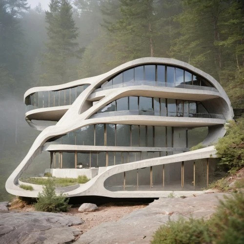 futuristic architecture,dunes house,house in the forest,eco hotel,cubic house,house in mountains,helix,arhitecture,modern architecture,house in the mountains,archidaily,frame house,inverted cottage,futuristic art museum,eco-construction,tree house hotel,timber house,kirrarchitecture,cube house,outdoor structure