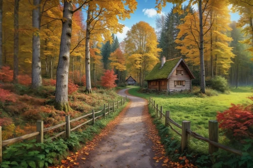 autumn landscape,autumn background,fall landscape,house in the forest,home landscape,autumn scenery,autumn idyll,autumn forest,autumn theme,autumn day,cottage,autumn morning,the autumn,landscape background,lonely house,little house,small cabin,small house,one autumn afternoon,in the autumn