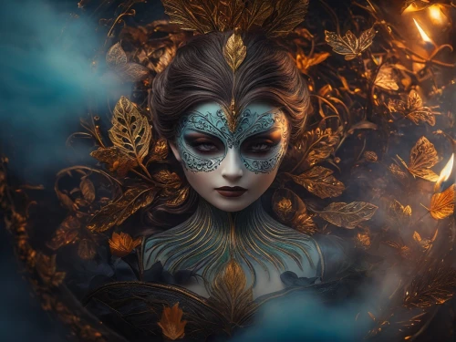 fantasy portrait,faery,dryad,the enchantress,fantasy art,faerie,mystical portrait of a girl,blue enchantress,sorceress,fire dancer,venetian mask,fantasy woman,faun,masquerade,fairy queen,fae,fairy peacock,photomanipulation,artemisia,fantasy picture,Photography,General,Fantasy