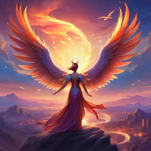 angel wing,fire angel,phoenix,archangel,the archangel,angelology,angel wings,winged heart,uriel,firebird,fantasy picture,business angel,guardian angel,divine healing energy,dove of peace,fantasy art,harpy,flame spirit,winged,bird of paradise,Illustration,Realistic Fantasy,Realistic Fantasy 01
