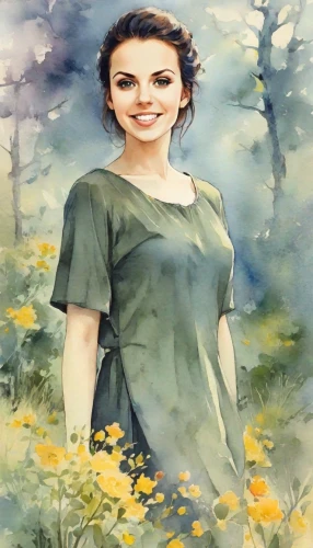 girl in flowers,watercolor women accessory,girl in the garden,watercolor background,photo painting,jane austen,portrait background,oil painting,girl with tree,springtime background,flower painting,lori,custom portrait,spring background,girl in a long,meadow in pastel,arnica,watercolor painting,oil painting on canvas,world digital painting,Digital Art,Watercolor
