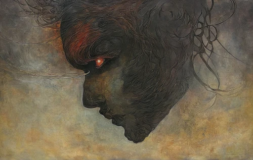 death's head,shaman,shamanic,primitive man,ervin hervé-lóránth,head woman,human head,humanoid,the archangel,angel head,oil on canvas,amano,vanitas,archangel,devil,oil painting on canvas,daemon,self-portrait,shamanism,red chief,Illustration,Abstract Fantasy,Abstract Fantasy 18