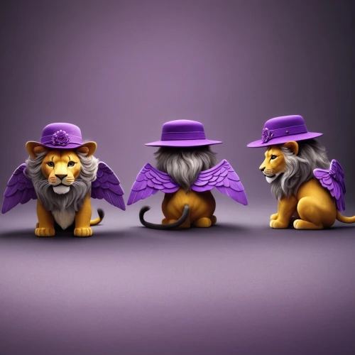 lionesses,lions,male lions,seam,lion children,violet family,skeezy lion,abra,purple wallpaper,purple background,animals play dress-up,two lion,anthropomorphized animals,lion father,lion - feline,purple,whimsical animals,purple and gold,forest king lion,lions couple,Photography,General,Fantasy