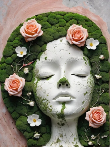 rose wreath,water lily plate,sugar paste,garden decor,garden decoration,cassata,flower art,floral rangoli,blooming wreath,garden sculpture,stone carving,porcelain rose,flower arrangement lying,cake decorating,woman's face,girl in a wreath,the sleeping rose,beauty mask,a cake,pâtisserie,Illustration,Black and White,Black and White 07