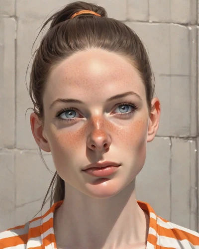 portrait of a girl,natural cosmetic,girl portrait,digital painting,world digital painting,woman's face,orange,woman face,freckles,oil painting,portrait background,rust-orange,female model,the girl's face,oil paint,women's eyes,face portrait,retouching,painting technique,girl-in-pop-art,Digital Art,Comic