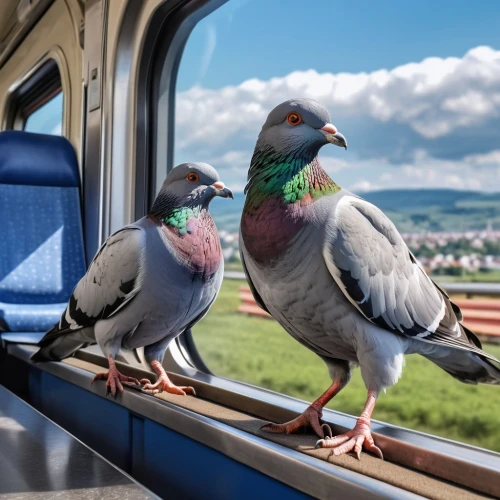 two pigeons,pair of pigeons,domestic pigeons,pigeons without a background,feral pigeons,train seats,pigeons,a couple of pigeons,city pigeons,sky train,pigeon birds,passenger pigeon,tgv,street pigeons,field pigeon,pigeon flight,high-speed train,pigeons and doves,city pigeon,high speed train,Photography,General,Realistic
