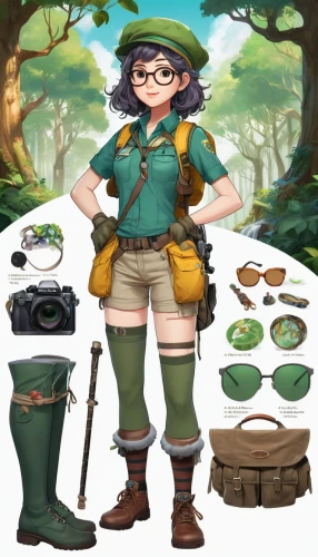 park ranger,biologist,hiking equipment,wildlife biologist,adventurer,mountain guide,park staff,kit,hiker,girl scouts of the usa,zookeeper,gamekeeper,collected game assets,farmer in the woods,scouts,arborist,camping gear,triggers for forest fire,scout,farm set,Unique,Design,Character Design
