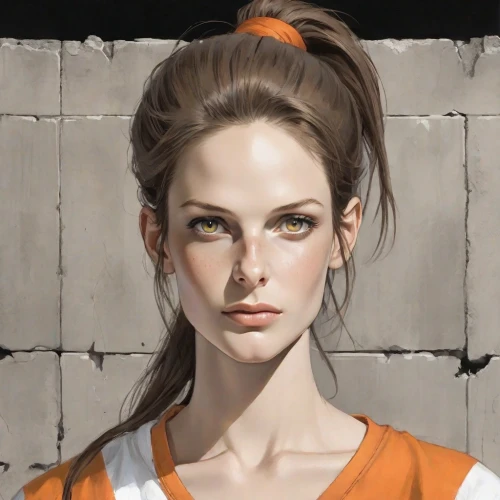 princess leia,digital painting,orange robes,prisoner,portrait background,world digital painting,sci fiction illustration,orange,girl portrait,fantasy portrait,portrait of a girl,woman portrait,young woman,cg artwork,clementine,woman face,katniss,head woman,updo,daisy jazz isobel ridley,Digital Art,Comic