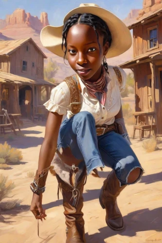 wild west,african american woman,western riding,western,afro-american,cowgirl,american frontier,girl with a wheel,countrygirl,afro american,african woman,afro american girls,mali,african-american,nomadic children,african american kids,african american,child portrait,mexican hat,miguel of coco,Digital Art,Impressionism