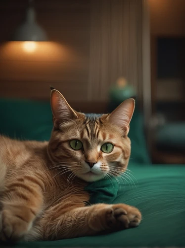 toyger,cat in bed,red tabby,cat resting,abyssinian,chausie,ginger cat,cat image,red whiskered bulbull,vintage cat,cat portrait,cute cat,cat,blue pillow,european shorthair,napoleon cat,red cat,emerald,domestic short-haired cat,domestic cat,Photography,General,Cinematic