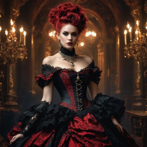 gothic fashion,queen of hearts,gothic woman,victorian style,victorian lady,gothic portrait,gothic dress,gothic style,ball gown,red gown,victorian fashion,baroque,gothic,the carnival of venice,redhead doll,bodice,the victorian era,corset,dark gothic mood,evening dress,Photography,General,Fantasy