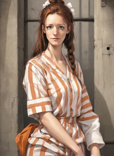 orange robes,princess leia,milkmaid,david bates,girl in cloth,angel moroni,prisoner,girl with cloth,bathrobe,lilian gish - female,young woman,girl in a long dress,portrait of a girl,woman sitting,the girl at the station,girl with a wheel,girl in the kitchen,portrait of a woman,girl on the stairs,digital painting,Digital Art,Comic