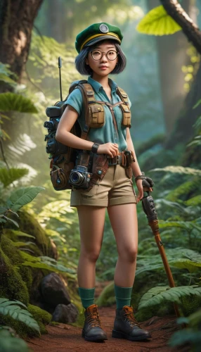 park ranger,pocahontas,zookeeper,scout,pubg mascot,adventurer,explorer,biologist,tiana,hiker,scandia gnome,troop,ranger,girl scouts of the usa,piper,forest workers,mountain guide,farmer in the woods,female worker,digital compositing,Photography,General,Sci-Fi