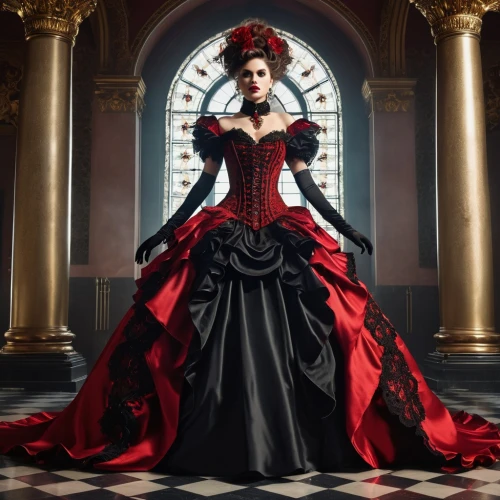 queen of hearts,gothic fashion,ball gown,gothic portrait,victorian lady,gothic dress,victorian style,overskirt,victorian fashion,gothic woman,red gown,queen anne,lady in red,gothic style,celtic queen,the victorian era,crinoline,lady of the night,evening dress,elizabeth i,Photography,General,Realistic