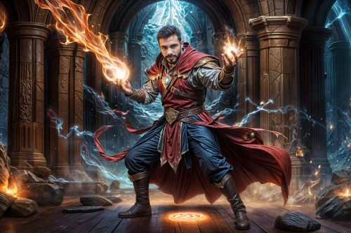 dodge warlock,prejmer,magus,game illustration,debt spell,cg artwork,magic grimoire,fire artist,mage,fantasy art,sci fiction illustration,magician,fire master,candlemaker,massively multiplayer online role-playing game,fantasy picture,magistrate,wizard,digital compositing,thorin