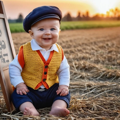 infant bodysuit,baby laughing,baby & toddler clothing,diabetes in infant,baby safety,cute baby,girl in overalls,newborn photography,sweater vest,durum wheat,newborn photo shoot,baby frame,farm background,baby smile,rye in barley field,wheat crops,baby clothes,baby making funny faces,children's photo shoot,child portrait,Photography,General,Realistic