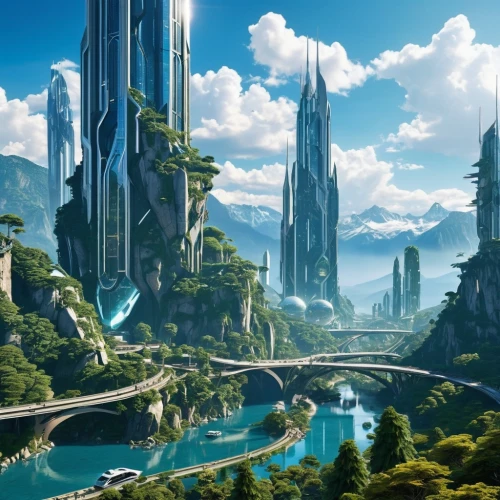 futuristic landscape,fantasy landscape,fantasy city,fantasy world,3d fantasy,imperial shores,building valley,ancient city,valley,valerian,terraforming,the valley of the,aurora village,alien world,futuristic architecture,metropolis,utopian,green valley,fantasy picture,citadel