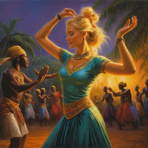 kandyan dance,salsa dance,ethnic dancer,hare krishna,radha,luau,khokhloma painting,hula,african culture,latin dance,folk-dance,diwali,kerala,the festival of colors,krishna,concert dance,indian art,indian culture,dancing couple,ghana,Illustration,Realistic Fantasy,Realistic Fantasy 32