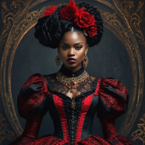 victorian fashion,queen of hearts,victorian lady,victorian style,gothic portrait,gothic fashion,african american woman,beautiful african american women,black woman,the victorian era,victorian,ebony,voodoo woman,matador,black women,bodice,steampunk,maria bayo,beautiful bonnet,gothic woman,Photography,General,Fantasy