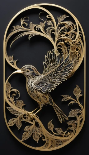ornamental bird,laurel wreath,an ornamental bird,golden dragon,dragon design,gold foil tree of life,constellation swan,gold filigree,gold leaf,chinese dragon,art nouveau design,gold foil art,filigree,chinese screen,abstract gold embossed,zui quan,gryphon,circular ornament,chinese style,decorative fan,Illustration,Black and White,Black and White 01