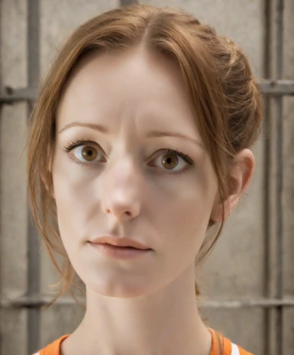 prisoner,the girl's face,orange,lindsey stirling,woman face,character animation,woman's face,prison,portrait of a girl,video scene,ron mueck,british actress,scared woman,doll's facial features,drug rehabilitation,female face,digital compositing,nora,maya,physiognomy