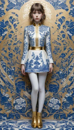 suit of the snow maiden,blue and white porcelain,joan of arc,porcelain,mary-gold,porcelain dolls,throne,porcelaine,bjork,mazarine blue,the throne,gold foil 2020,gold lacquer,gold foil laurel,baroque angel,imperial coat,rococo,designer dolls,silver lacquer,russian doll,Illustration,Black and White,Black and White 09