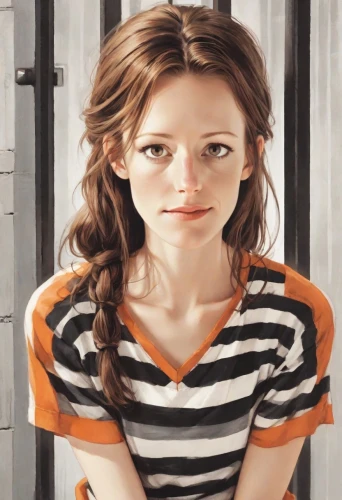 lindsey stirling,pippi longstocking,horizontal stripes,striped background,katniss,brittany,realdoll,clove,waitress,stripes,clementine,digital compositing,doll's facial features,striped,clary,girl with cereal bowl,daisy 2,girl in the kitchen,british actress,portrait background,Digital Art,Comic