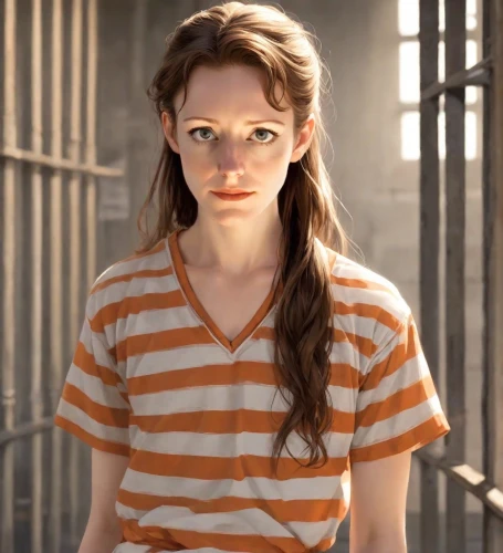 katniss,sigourney weave,prisoner,pippi longstocking,horizontal stripes,detention,prison,clove,female hollywood actress,tilda,eleven,the girl's face,arbitrary confinement,queen cage,reading glasses,liberty cotton,chainlink,hard candy,mime,clementine,Digital Art,Comic