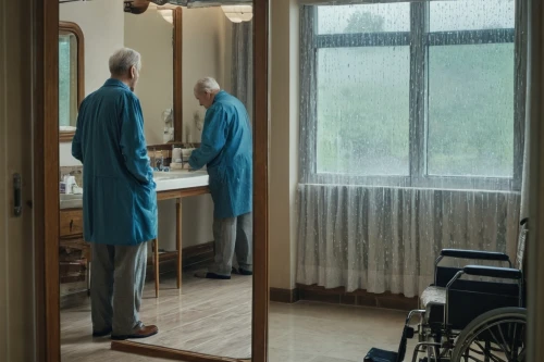 elderly man,elderly people,nursing home,care for the elderly,elderly person,pensioners,pensioner,retirement home,older person,elderly,old age,grandfather,grandpa,the mirror,hotel man,old couple,b3d,hospital gown,caregiver,digital compositing,Photography,General,Natural