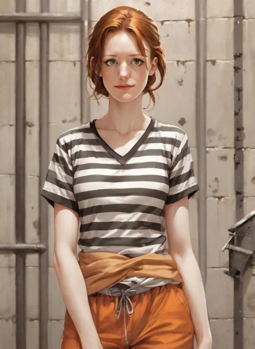prisoner,david bates,clary,clementine,detention,tilda,horizontal stripes,handcuffed,tied up,prison,liberty cotton,nora,lilian gish - female,girl in t-shirt,pippi longstocking,librarian,television character,young woman,main character,portrait of a girl,Digital Art,Comic