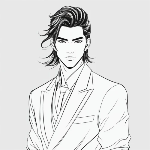 groom,pompadour,male character,wuchang,smooth hair,suit,asian semi-longhair,groom bride,elvis impersonator,formal guy,mullet,husband,the groom,tailor,cravat,fashion vector,gentlemanly,long-haired hihuahua,office line art,wedding suit,Illustration,Black and White,Black and White 04