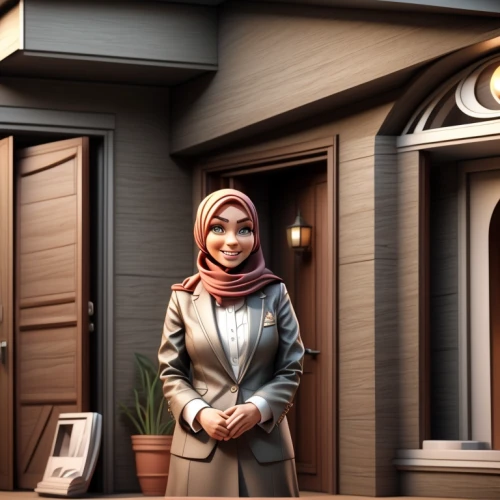 hijaber,muslim woman,real estate agent,muslim background,hijab,3d rendering,house sales,realtor,homeownership,home ownership,muslima,businesswoman,build by mirza golam pir,bussiness woman,render,islamic girl,digital compositing,housekeeper,salesgirl,kosmea