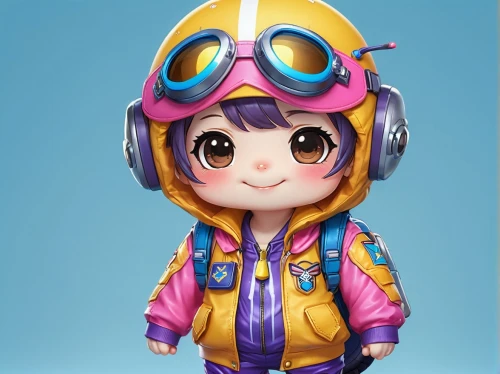 pubg mascot,chibi girl,glider pilot,chibi,helicopter pilot,aviator,aquanaut,headphone,casque,fighter pilot,rain suit,pilot,headset,paratrooper,astronaut suit,climbing helmet,ski helmet,astronaut helmet,swimming goggles,vector girl,Illustration,Japanese style,Japanese Style 02