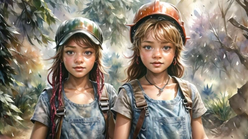 two girls,forest workers,little girls,girl and boy outdoor,little boy and girl,elves,children's background,children girls,little girls walking,world digital painting,vintage boy and girl,photo painting,oil painting on canvas,young women,fairies,little girl and mother,kids illustration,vintage children,hanging elves,happy children playing in the forest