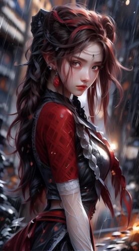 scarlet witch,red-haired,swordswoman,cg artwork,queen of hearts,fae,red riding hood,rain of fire,clary,red rose in rain,celtic queen,blood maple,monsoon banner,katniss,scarlet sail,female warrior,black widow,red skin,red hood,little red riding hood