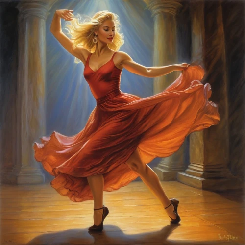 latin dance,salsa dance,dancing,dance,flamenco,man in red dress,dancer,woman playing,twirl,to dance,twirling,concert dance,country-western dance,dancing flames,folk-dance,love dance,little girl twirling,whirling,ballroom dance,firedancer,Illustration,Realistic Fantasy,Realistic Fantasy 32
