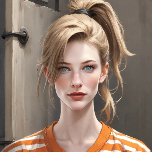 updo,portrait background,pompadour,girl portrait,portrait of a girl,blonde woman,ponytail,bun,digital painting,bouffant,blonde girl,clementine,blond girl,orange,vector girl,female model,retro girl,pony tail,orange color,cinnamon girl,Digital Art,Comic