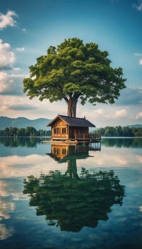 house with lake,house by the water,floating over lake,tree house,floating island,houseboat,floating huts,boat house,island suspended,stilt house,golden pavilion,isolated tree,wooden house,tree house hotel,summer cottage,beautiful lake,boathouse,the japanese tree,the golden pavilion,summer house,Photography,General,Realistic