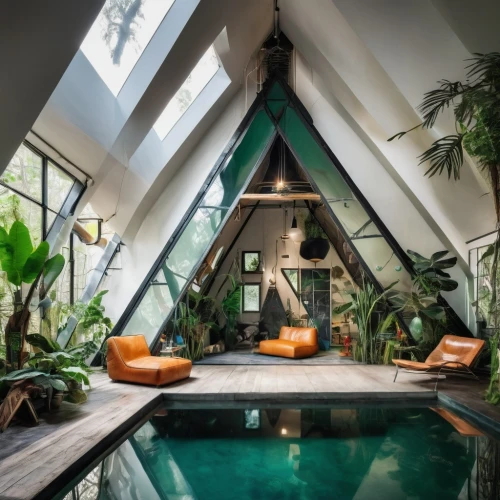 loft,tropical house,pool house,house plants,conservatory,beautiful home,cabana,geometric style,mirror house,greenhouse,interior design,indoor,garden design sydney,inverted cottage,modern decor,glass roof,roof domes,roof garden,tree house hotel,green living