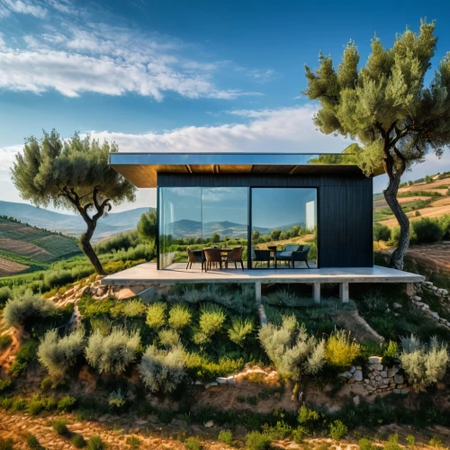 dunes house,olive grove,holiday home,olive tree,modern house,holiday villa,house by the water,modern architecture,home landscape,corten steel,beautiful home,luxury property,cube house,smart home,provencal life,private house,house in the mountains,house in mountains,smart house,cubic house,Photography,General,Fantasy